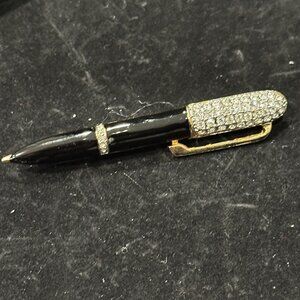 Vintage - 1970s black enamel & rhinestone Pen brooch